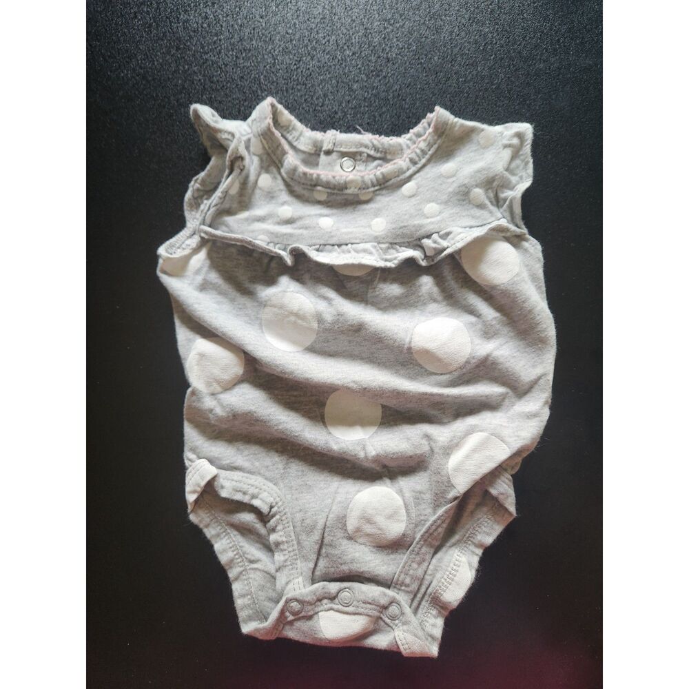 Carter's Baby Girl 3M Gray White Polka Dot Ruffle Bodysuit Onesie